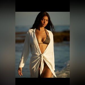 PilyQ PQ Swim White Tie Front Ring Cover Up Blouse XS/S Resort